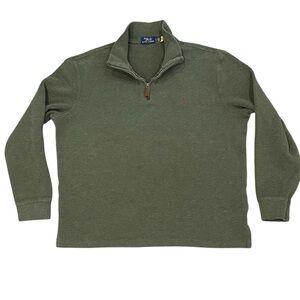 Polo Ralph Lauren 100% Cotton Olive Green Quarter Zip Pullover Purple Pony L